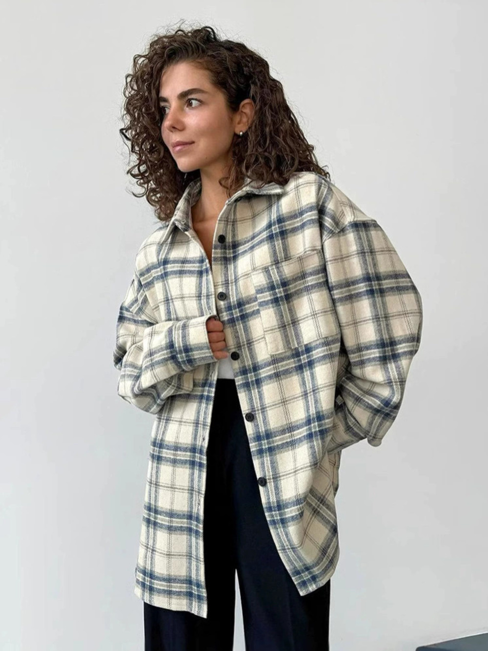 Forever 21 Vintage Loose Plaid Overshirt Fall Winter Long Sleeve